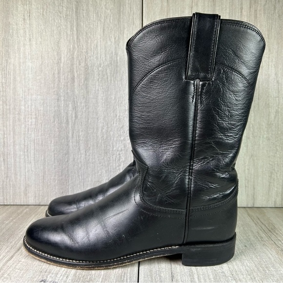Justin Boots Black Leather Roper Round Almond Toe Cowboy Boot Women’s Size 6.5 - Picture 3 of 11